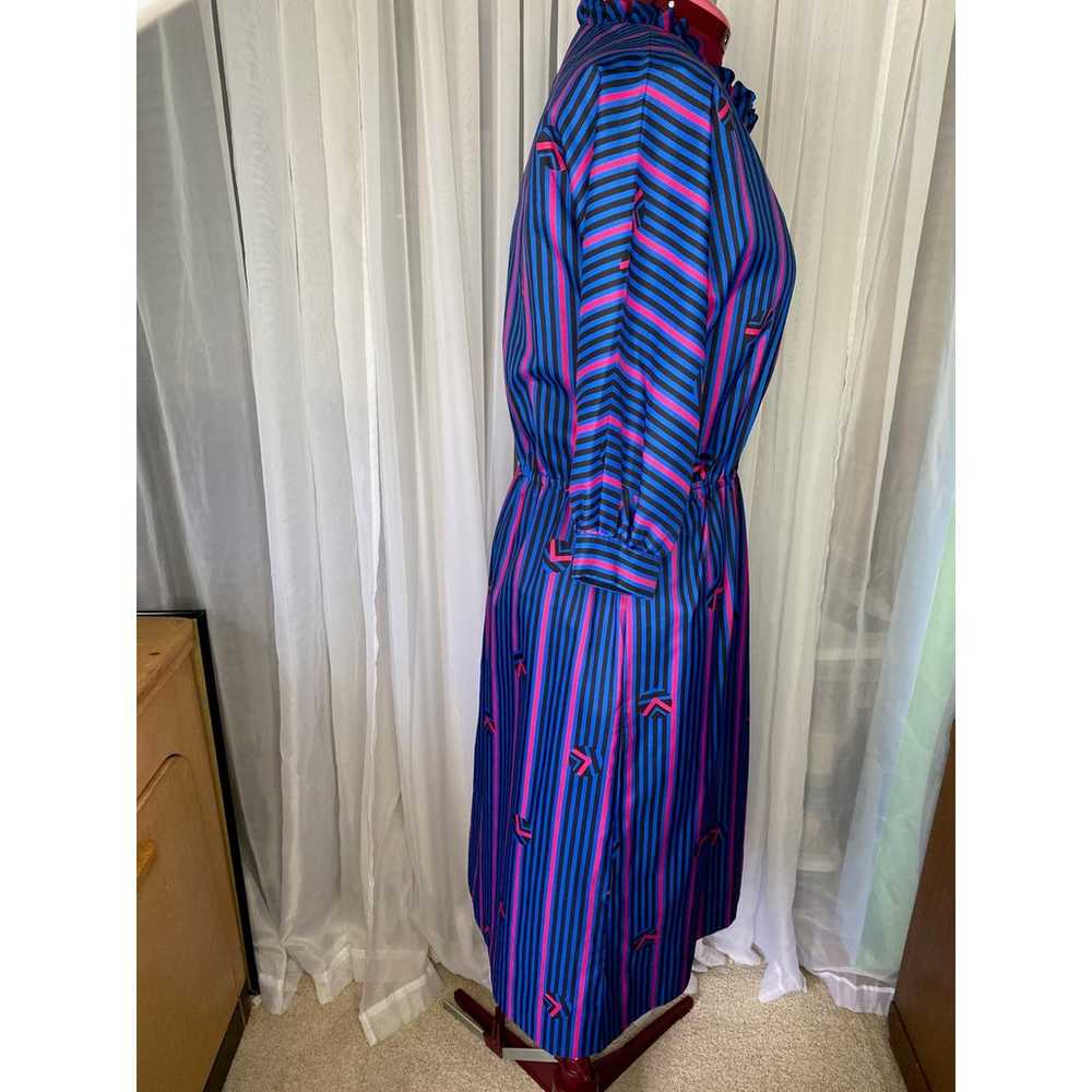 Knit dress vintage 1980s puff sleeve diagonal str… - image 5