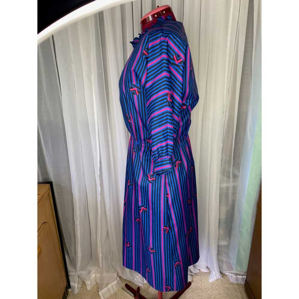 Knit dress vintage 1980s puff sleeve diagonal str… - image 7
