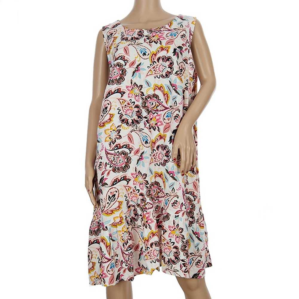 Loft Floral Linen Blend Swing Dress Women's 16 Pl… - image 2