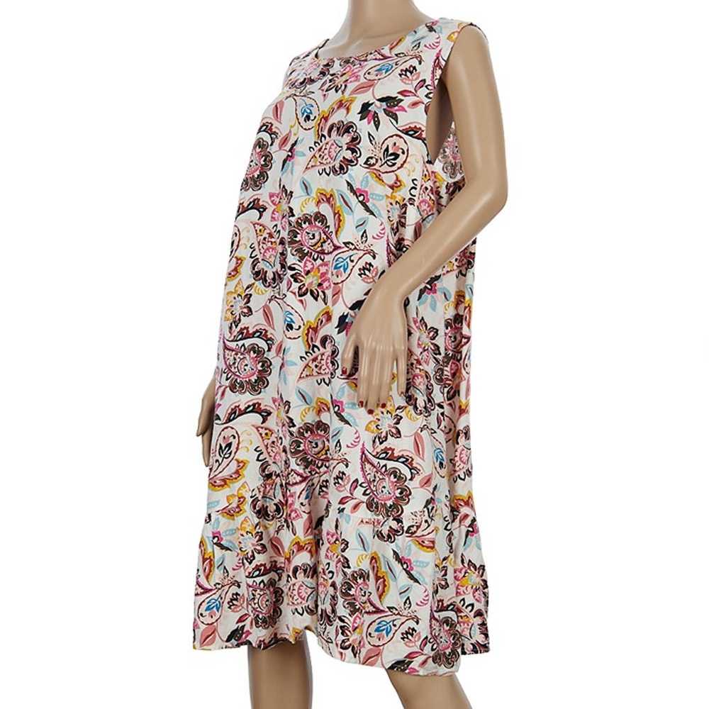 Loft Floral Linen Blend Swing Dress Women's 16 Pl… - image 5