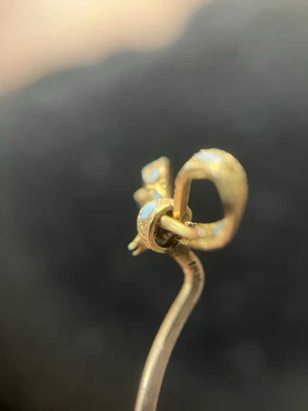 10k Gold Little Bow Stick Pin with Light Blue Ena… - image 10