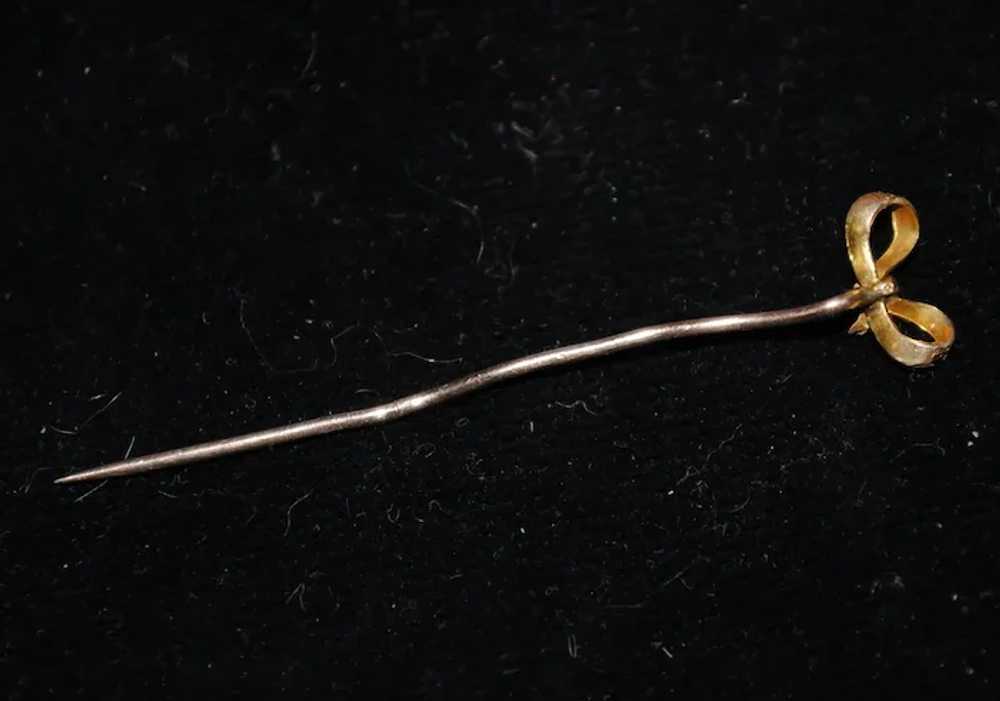 10k Gold Little Bow Stick Pin with Light Blue Ena… - image 5