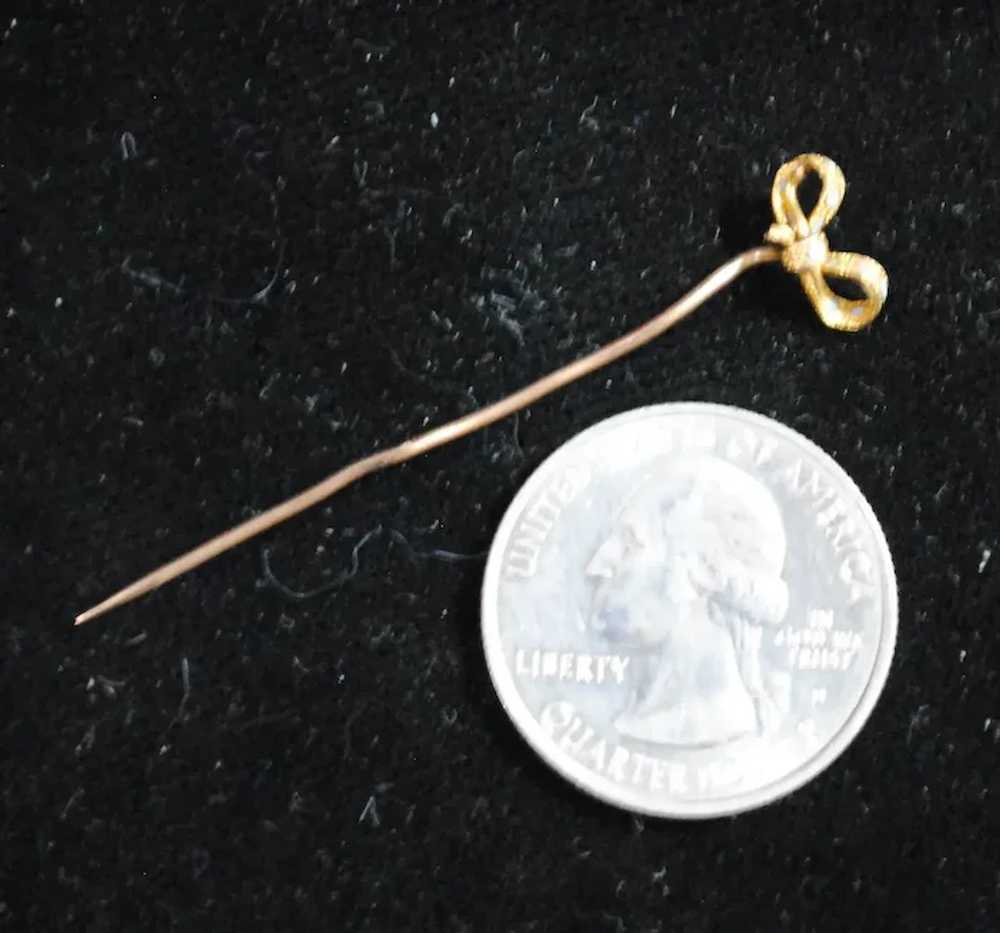 10k Gold Little Bow Stick Pin with Light Blue Ena… - image 6