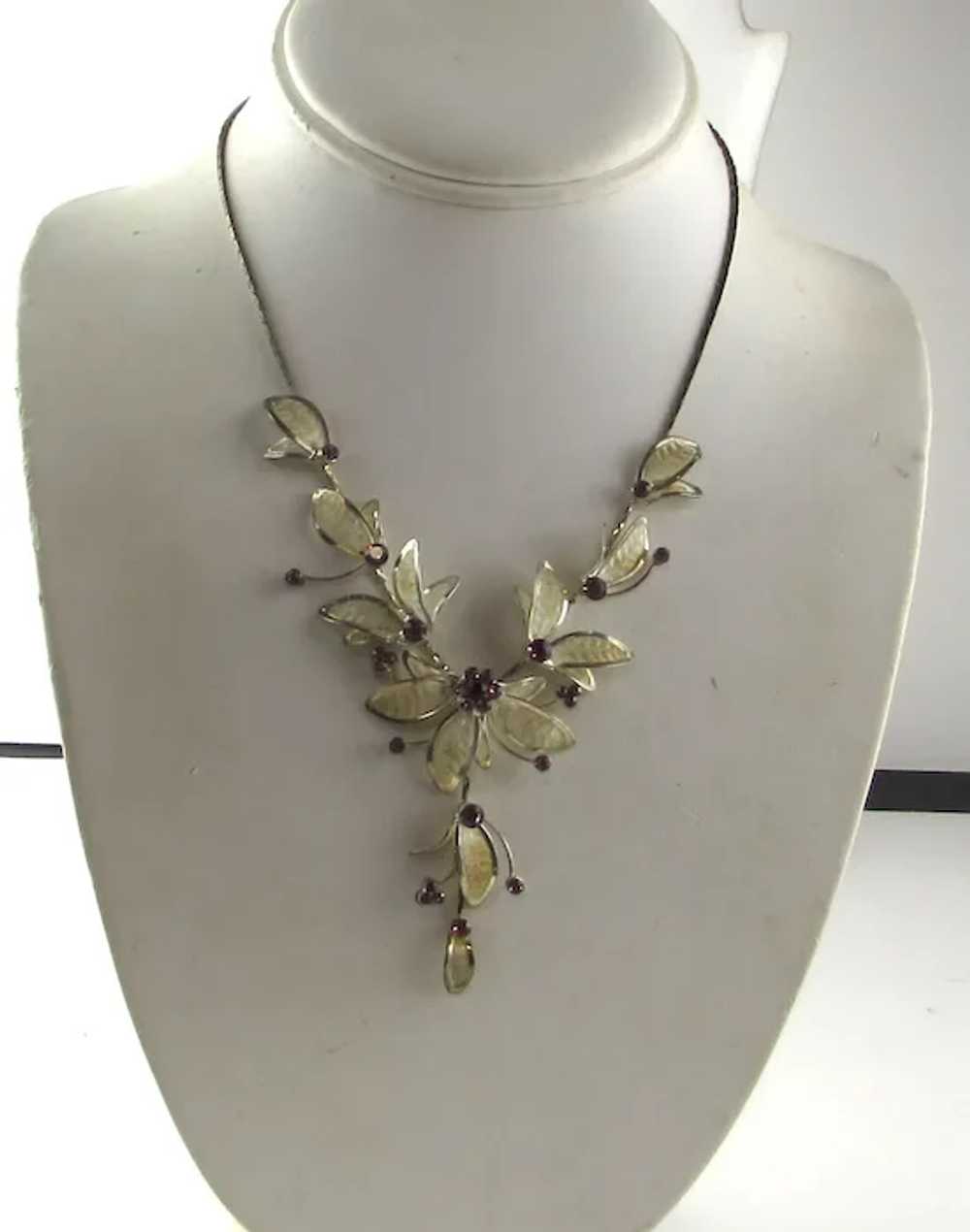 Enamelled Floral Necklace Accented By Purple Crys… - image 2