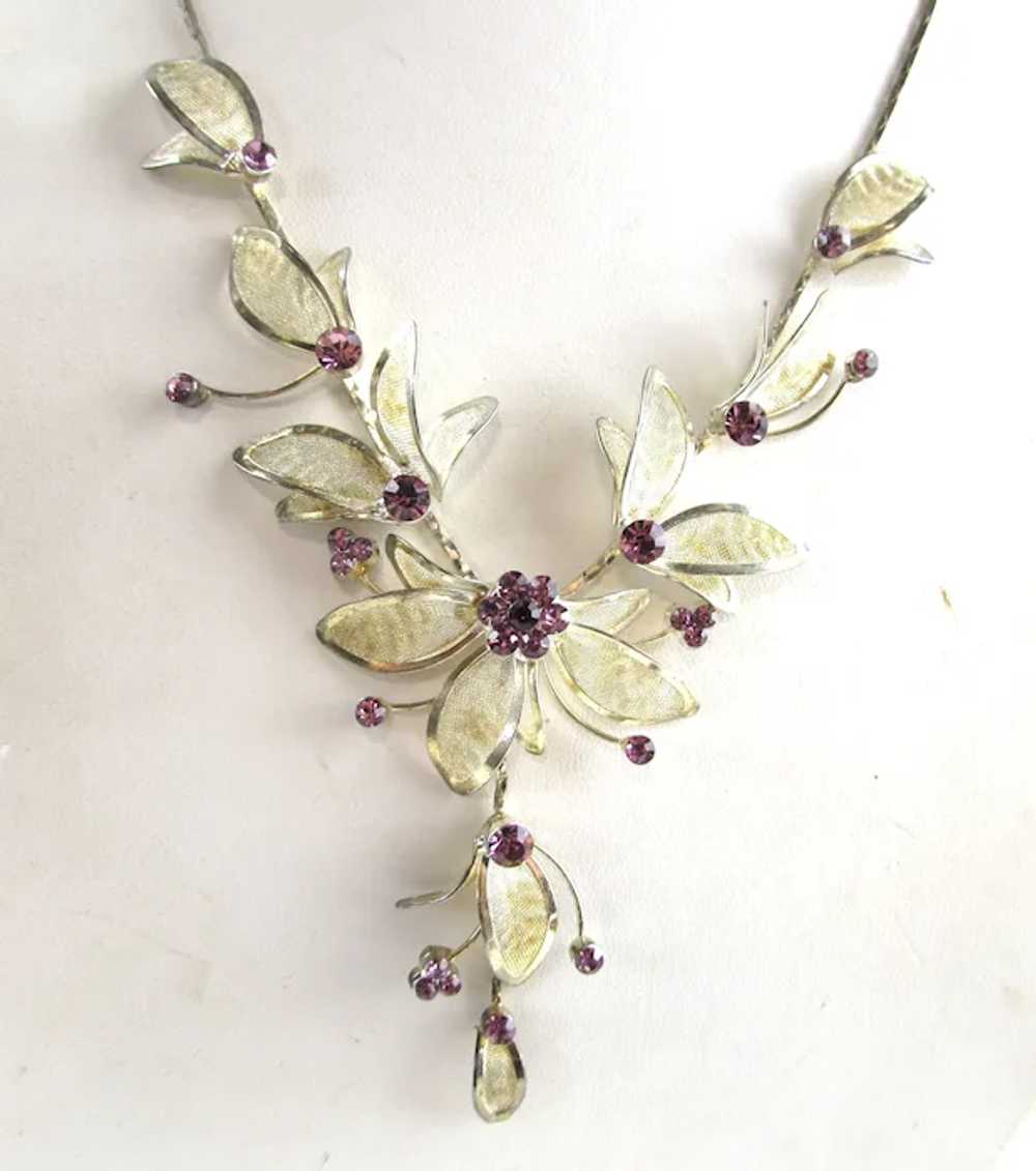 Enamelled Floral Necklace Accented By Purple Crys… - image 3