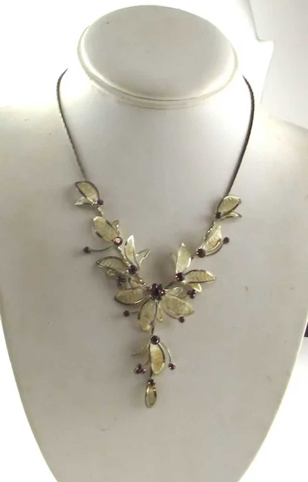 Enamelled Floral Necklace Accented By Purple Crys… - image 4