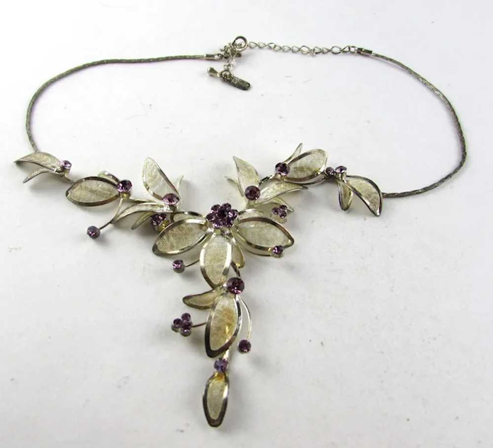 Enamelled Floral Necklace Accented By Purple Crys… - image 5