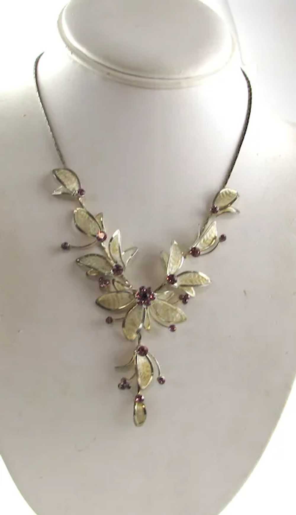 Enamelled Floral Necklace Accented By Purple Crys… - image 6