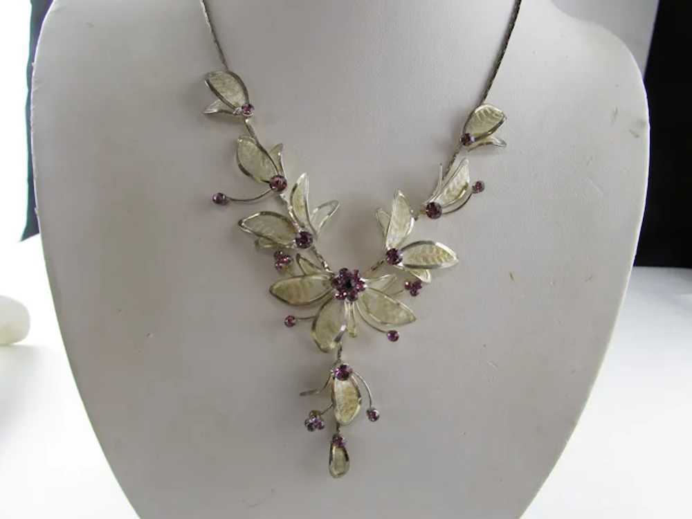 Enamelled Floral Necklace Accented By Purple Crys… - image 7