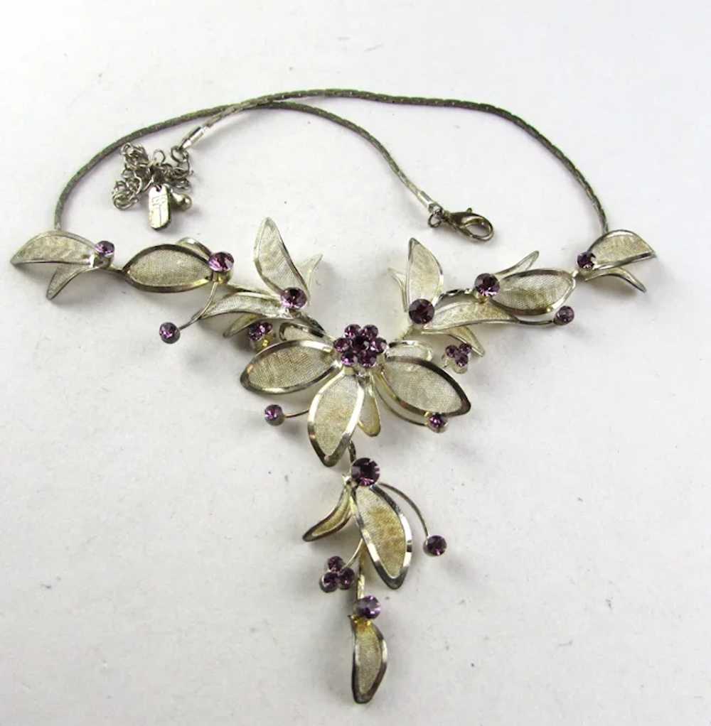 Enamelled Floral Necklace Accented By Purple Crys… - image 8