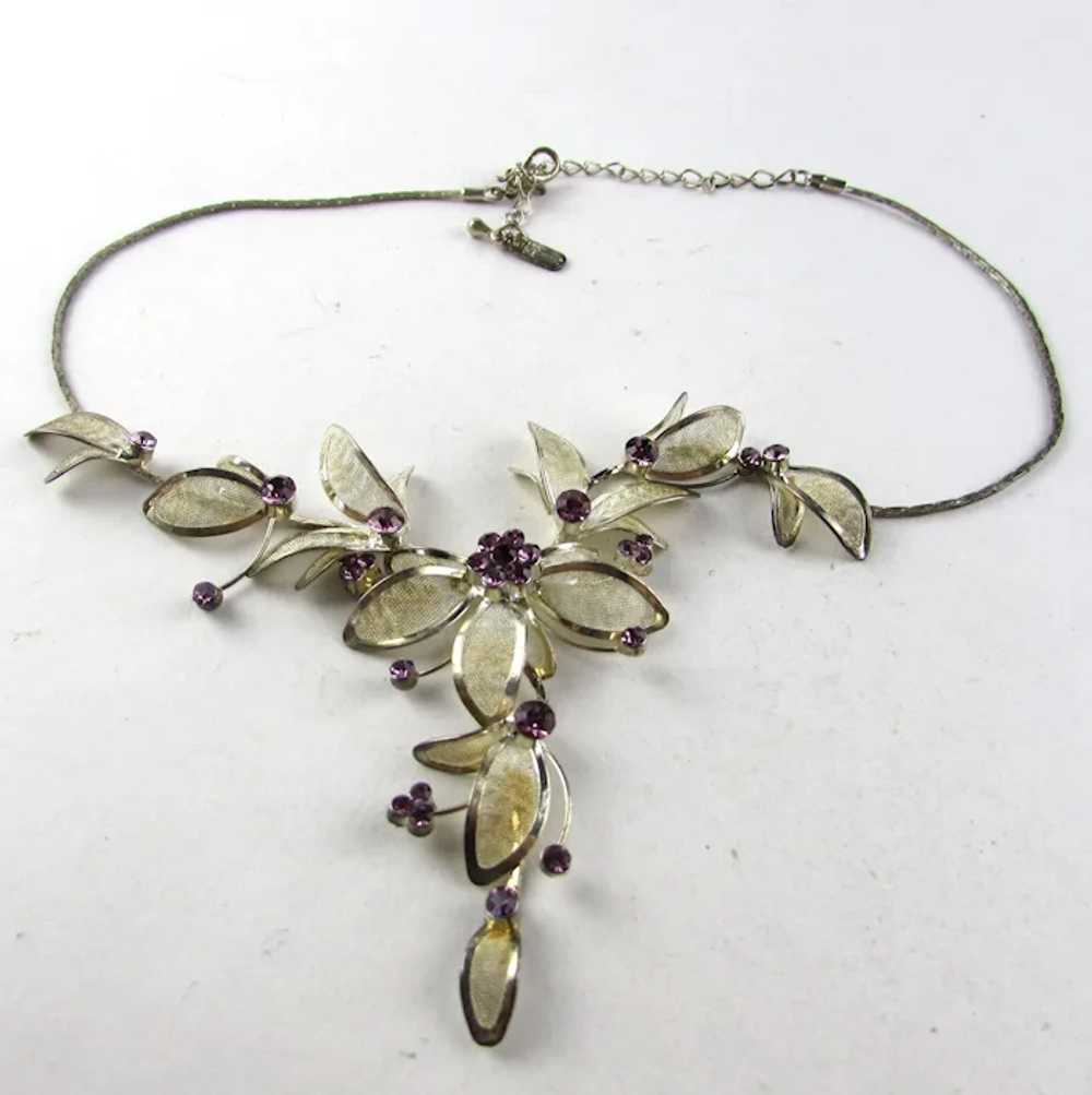 Enamelled Floral Necklace Accented By Purple Crys… - image 9