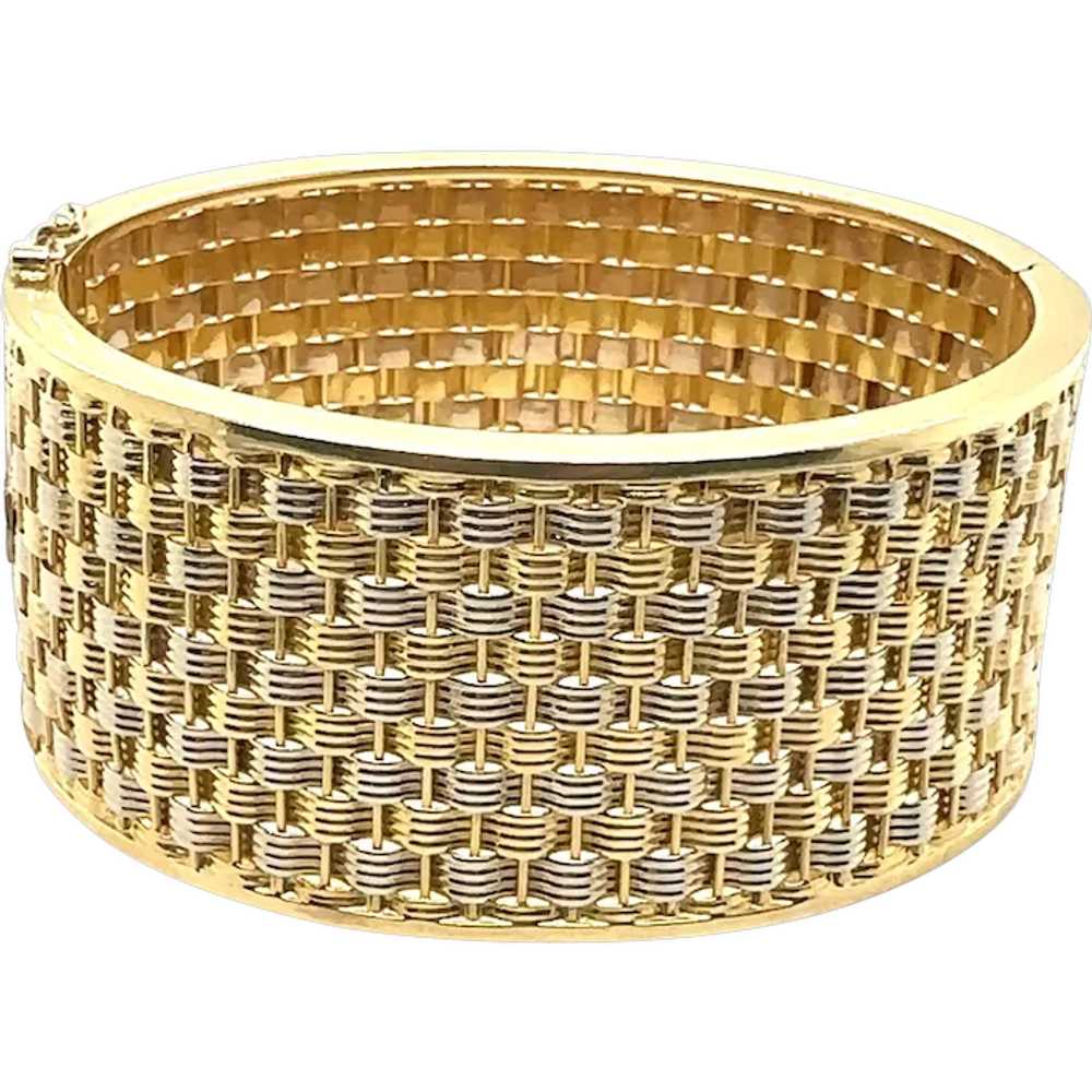 18K Yellow and White Gold Mesh Bangle Bracelet - image 1