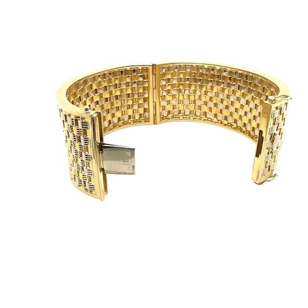 18K Yellow and White Gold Mesh Bangle Bracelet - image 2