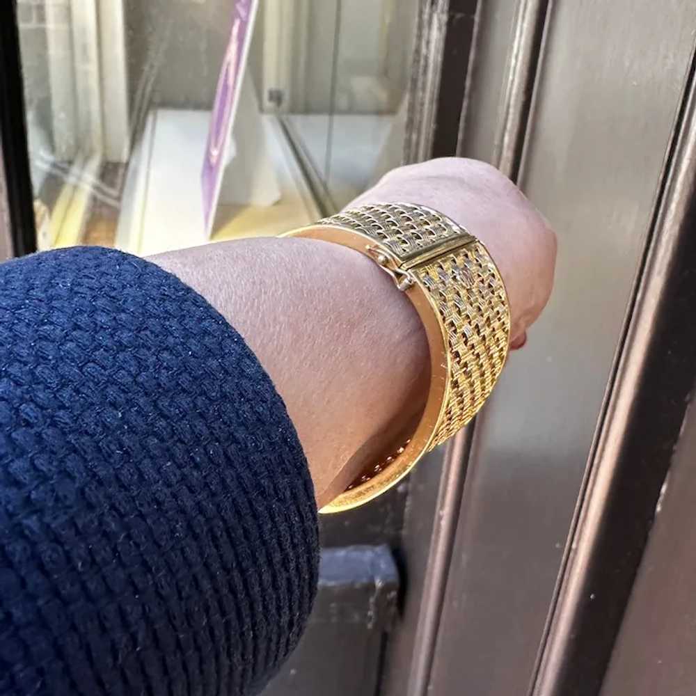 18K Yellow and White Gold Mesh Bangle Bracelet - image 4