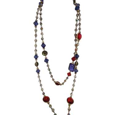 Vintage Mixed Crystal & Acrylic 64" Long Necklace 