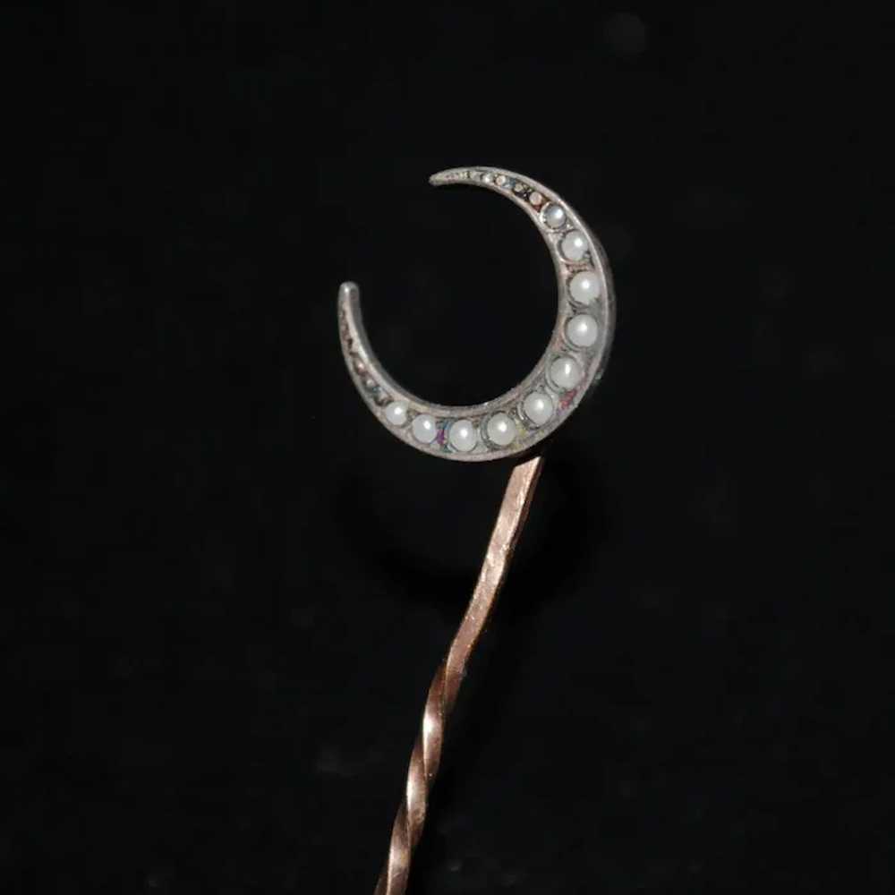 Silver Crescent Moon with Seed Pearls Stick Pin - image 2