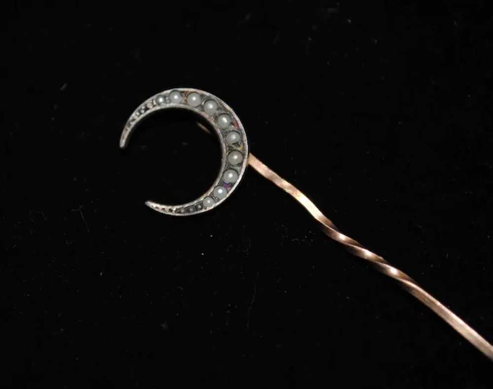 Silver Crescent Moon with Seed Pearls Stick Pin - image 3