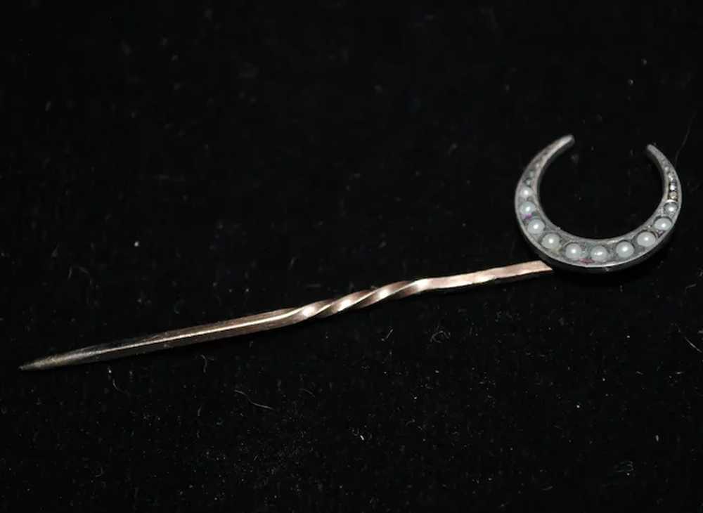 Silver Crescent Moon with Seed Pearls Stick Pin - image 5