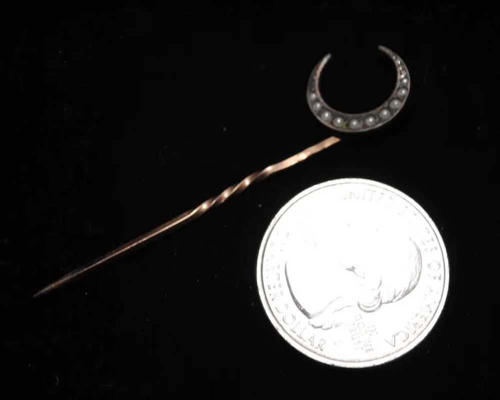 Silver Crescent Moon with Seed Pearls Stick Pin - image 8