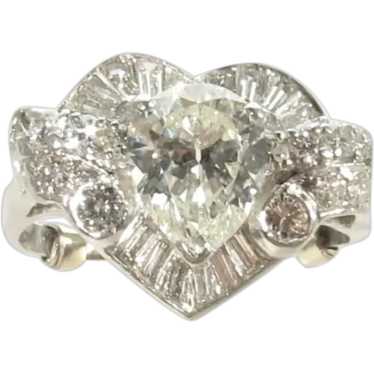 Pear Shape Diamond & Baguette Heart Ring - image 1