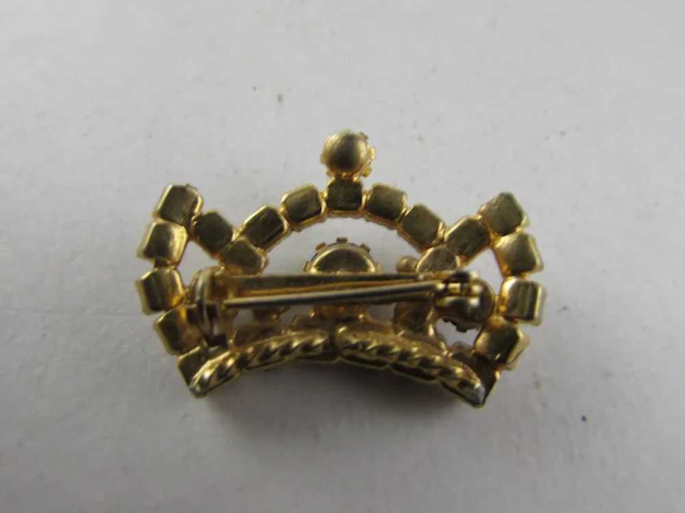 Petite Gold Tone Crown Pin With Blue, Red and Cle… - image 7