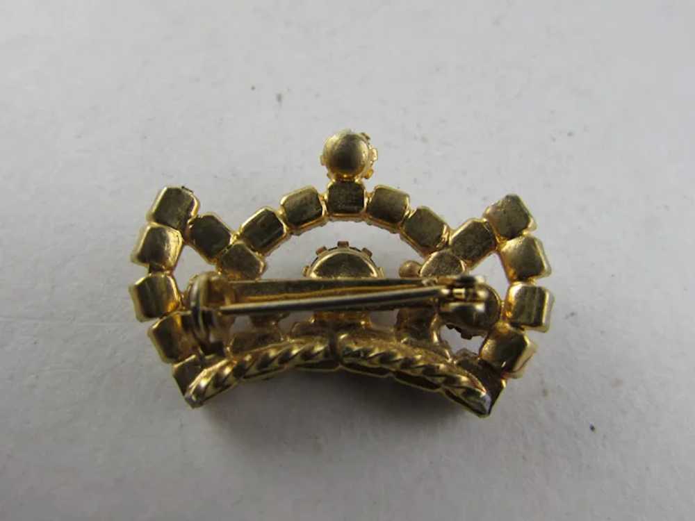 Petite Gold Tone Crown Pin With Blue, Red and Cle… - image 9