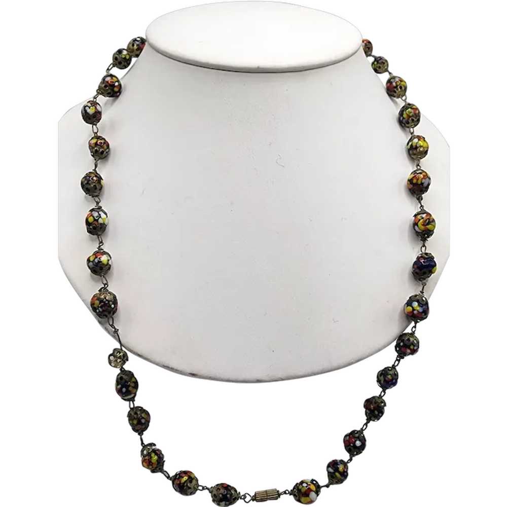 Vintage Millefiori Glass Beaded Necklace (A5064) - image 1
