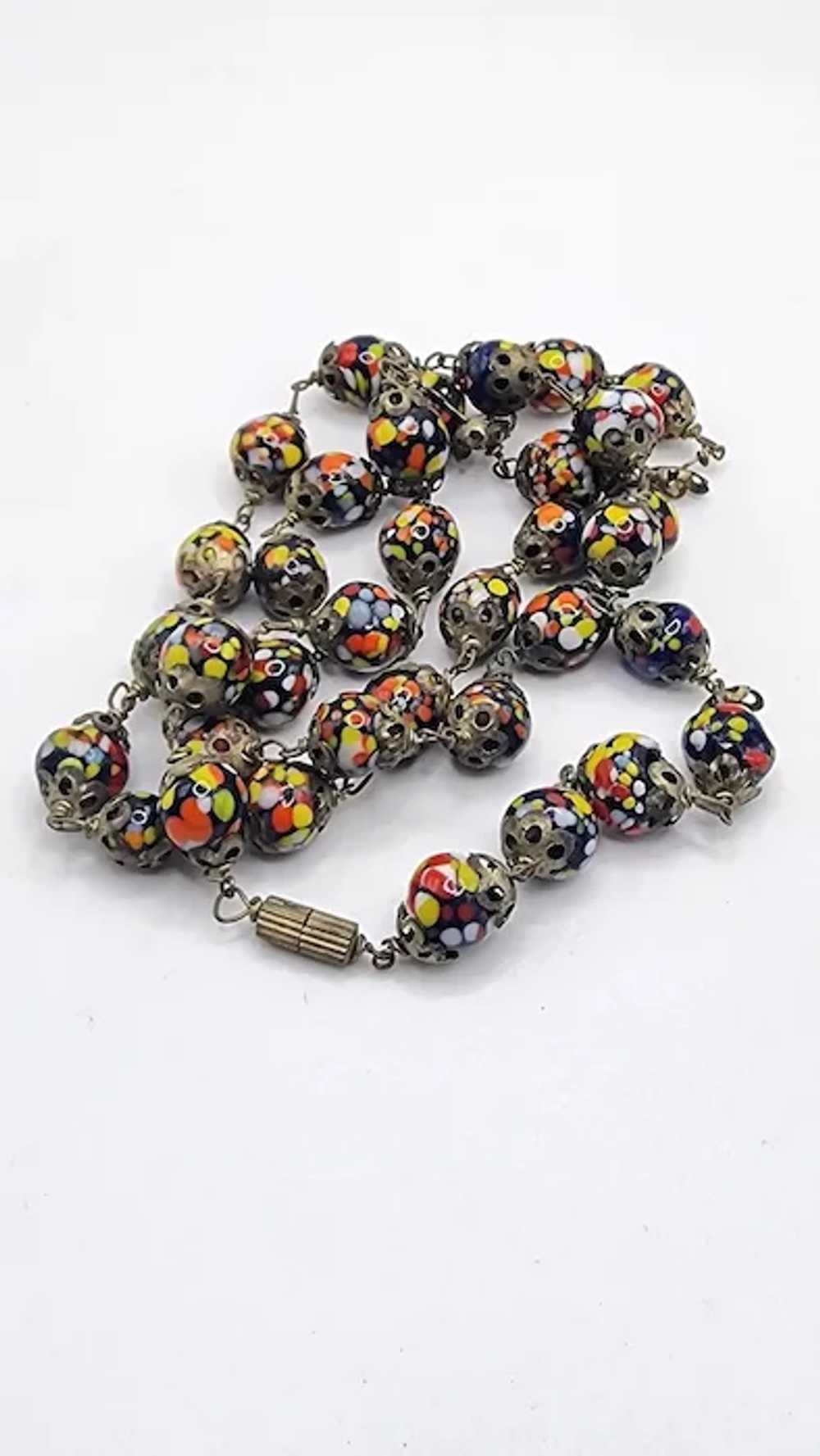Vintage Millefiori Glass Beaded Necklace (A5064) - image 3