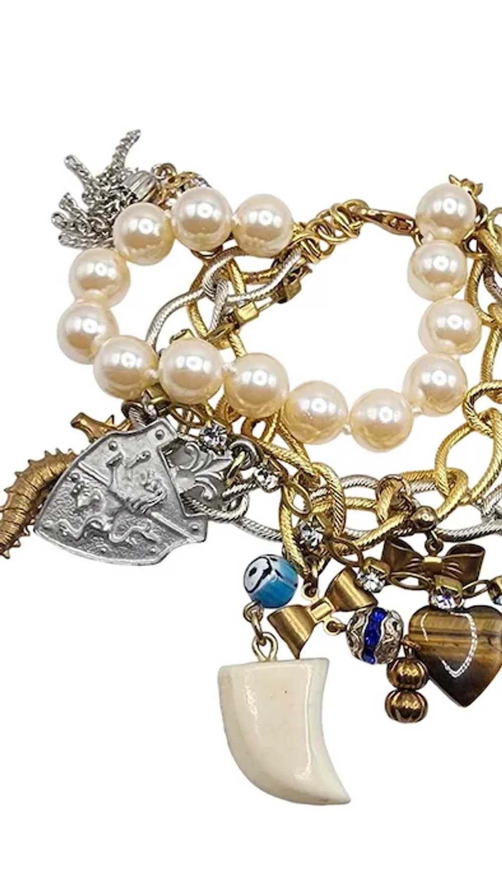 Vintage Faux Pearl & Chain Charm Bracelet (A5068) - image 2