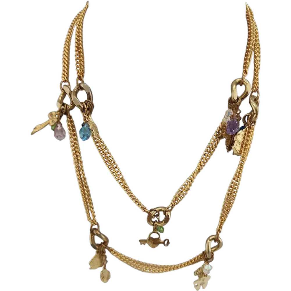 Vintage Crystal & Charm Dangling Necklace (A3574) - image 1