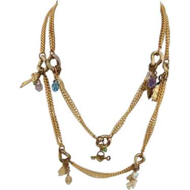 Vintage Crystal & Charm Dangling Necklace (A3574) - image 1