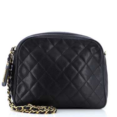 CHANEL Vintage Chain Camera Bag Quilted Caviar Med