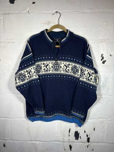 Dale of Norway high quality Sweater 1/4 Zip Fair Isle Cotton Blue Snowflake Small