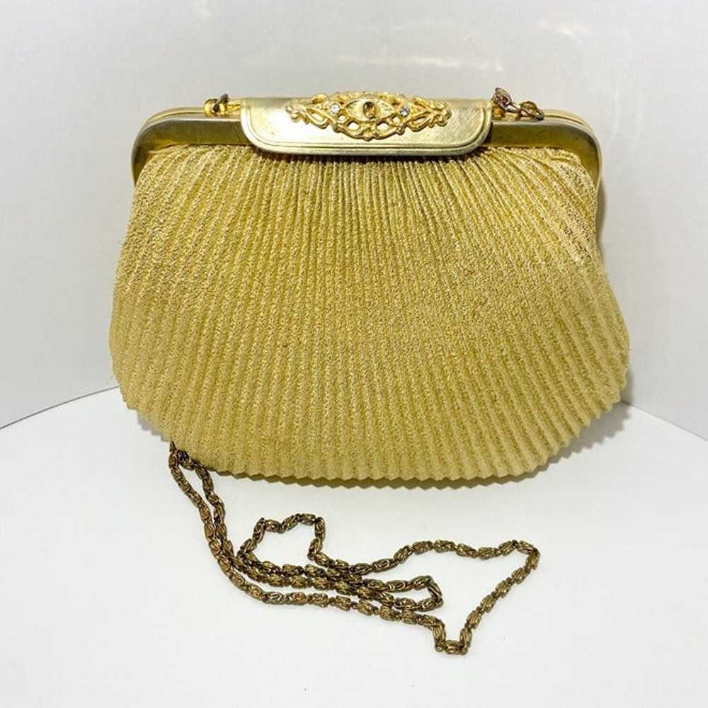 Vintage Gold Pleated Clutch with Top Clasp - image 2