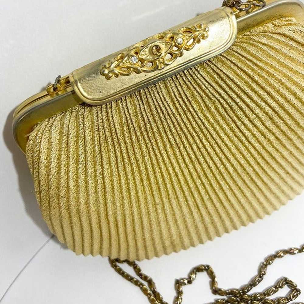 Vintage Gold Pleated Clutch with Top Clasp - image 3