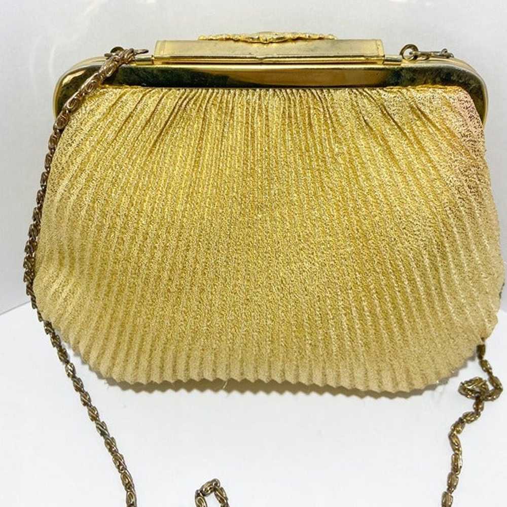 Vintage Gold Pleated Clutch with Top Clasp - image 5