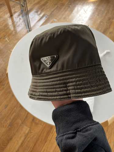 Prada Prada Logo Plaque Bucket Hat in Olive Green - image 1
