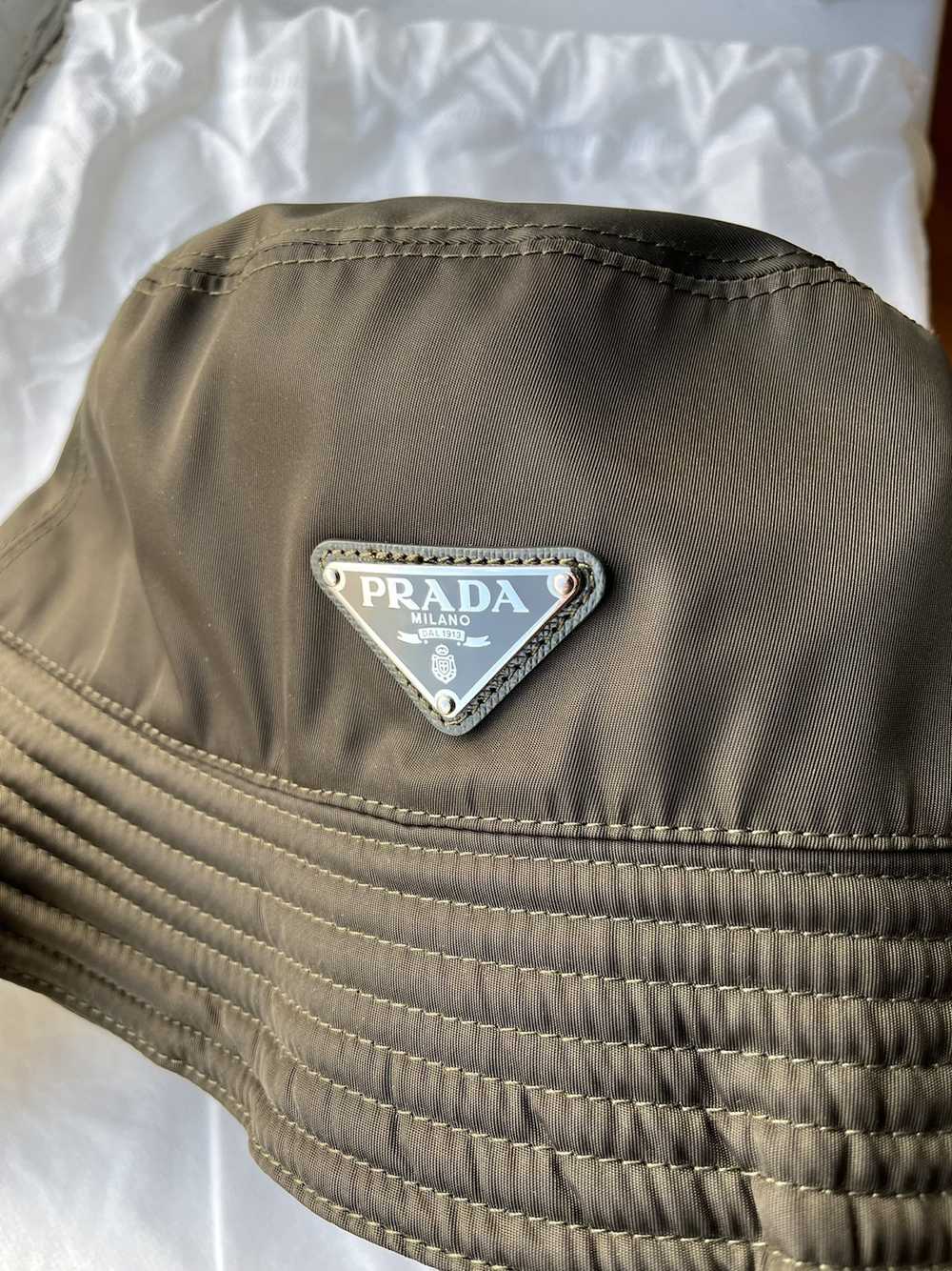 Prada Prada Logo Plaque Bucket Hat in Olive Green - image 5