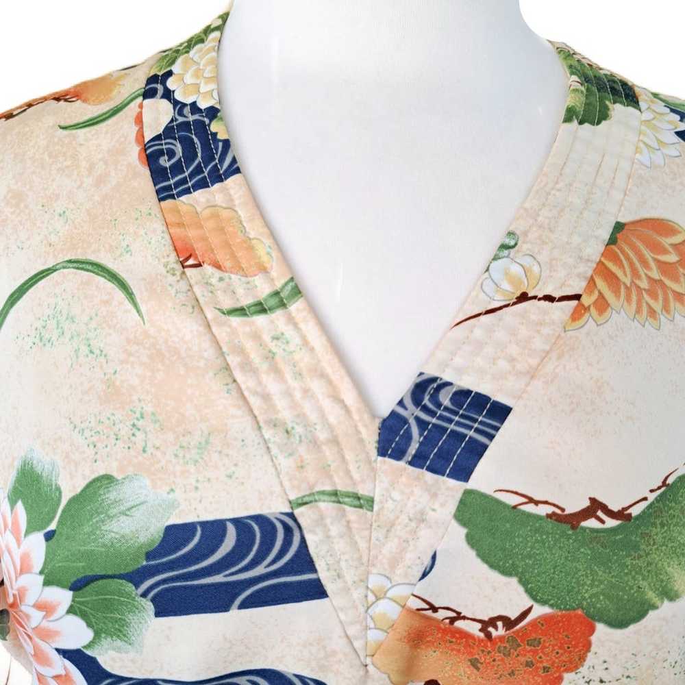 Vintage Kimono Caftan Maxi Dress Beige Asian Flor… - image 3