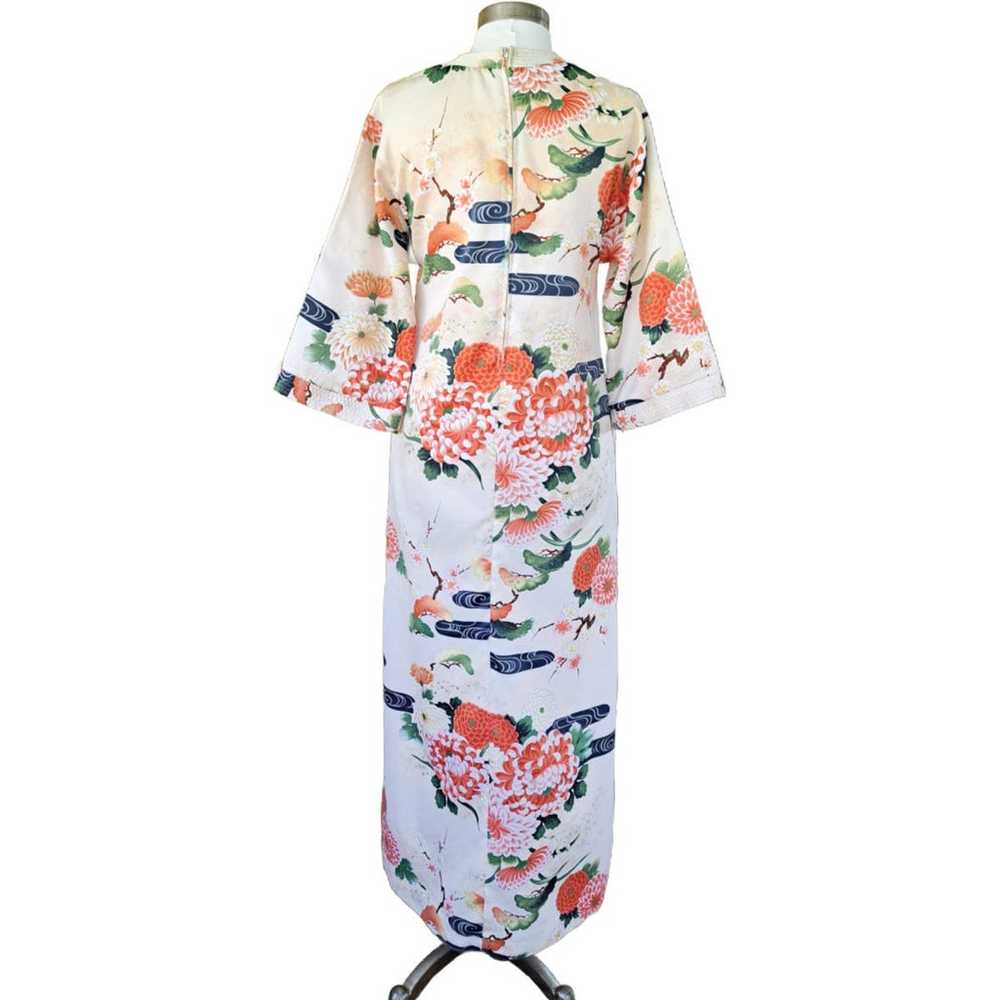 Vintage Kimono Caftan Maxi Dress Beige Asian Flor… - image 4
