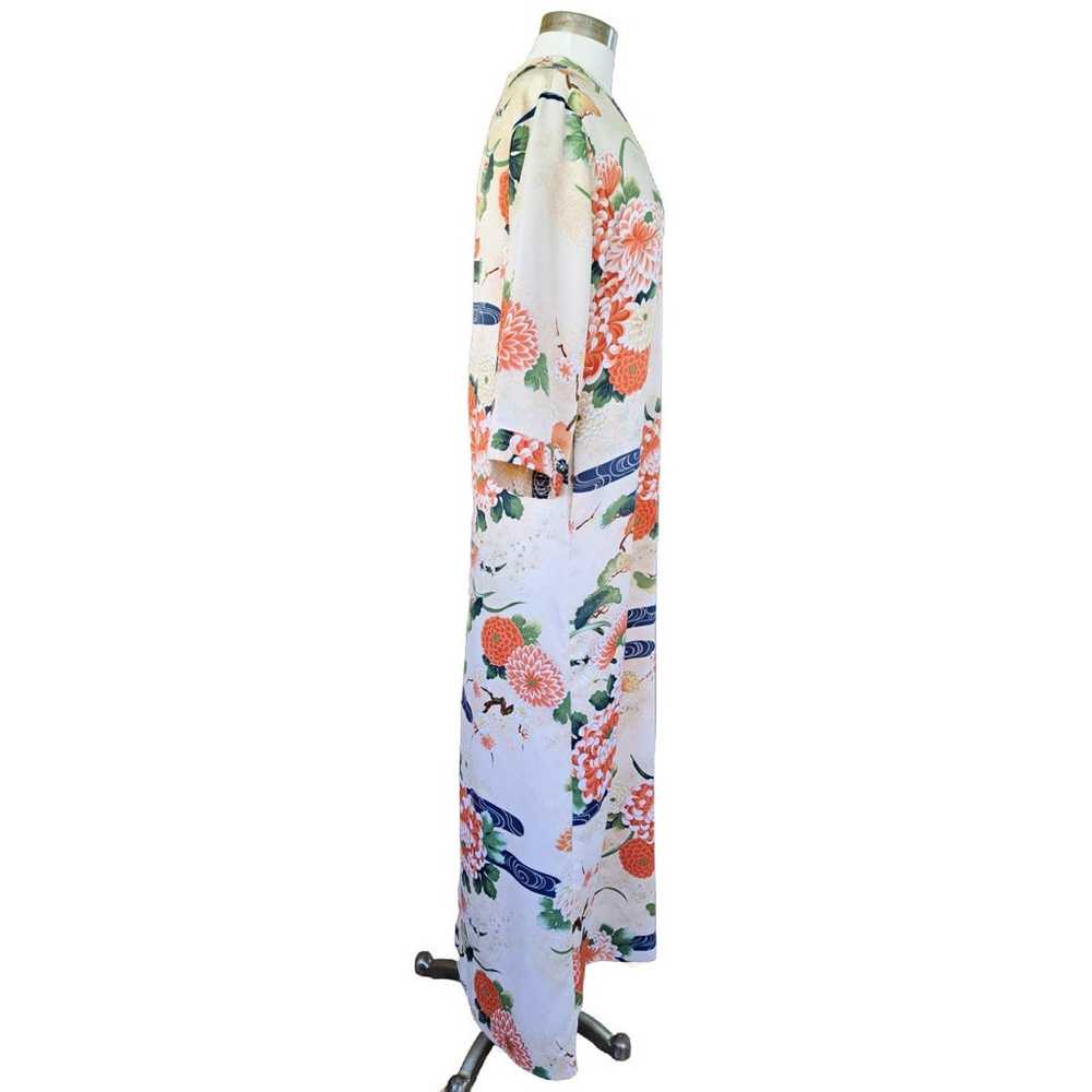 Vintage Kimono Caftan Maxi Dress Beige Asian Flor… - image 6