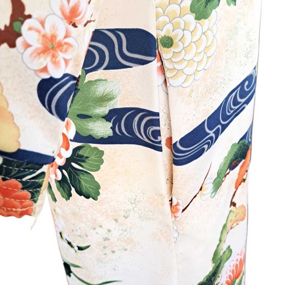 Vintage Kimono Caftan Maxi Dress Beige Asian Flor… - image 7