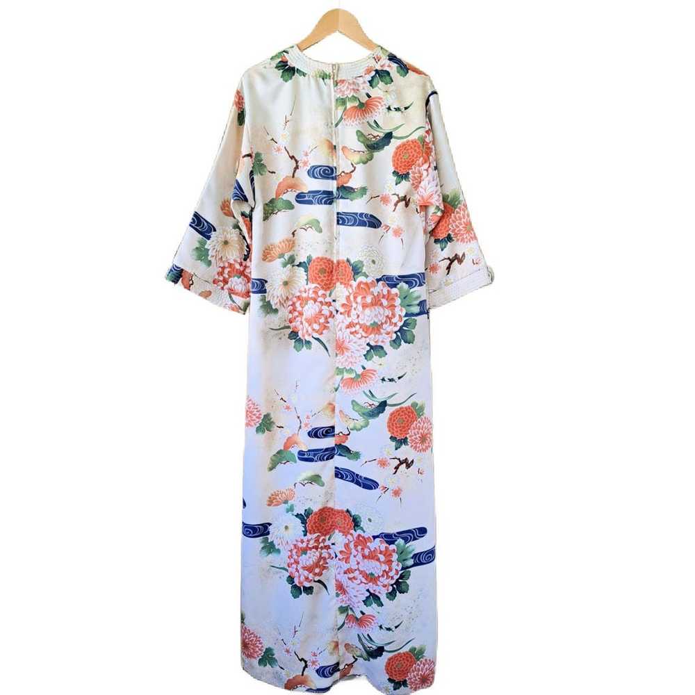 Vintage Kimono Caftan Maxi Dress Beige Asian Flor… - image 9