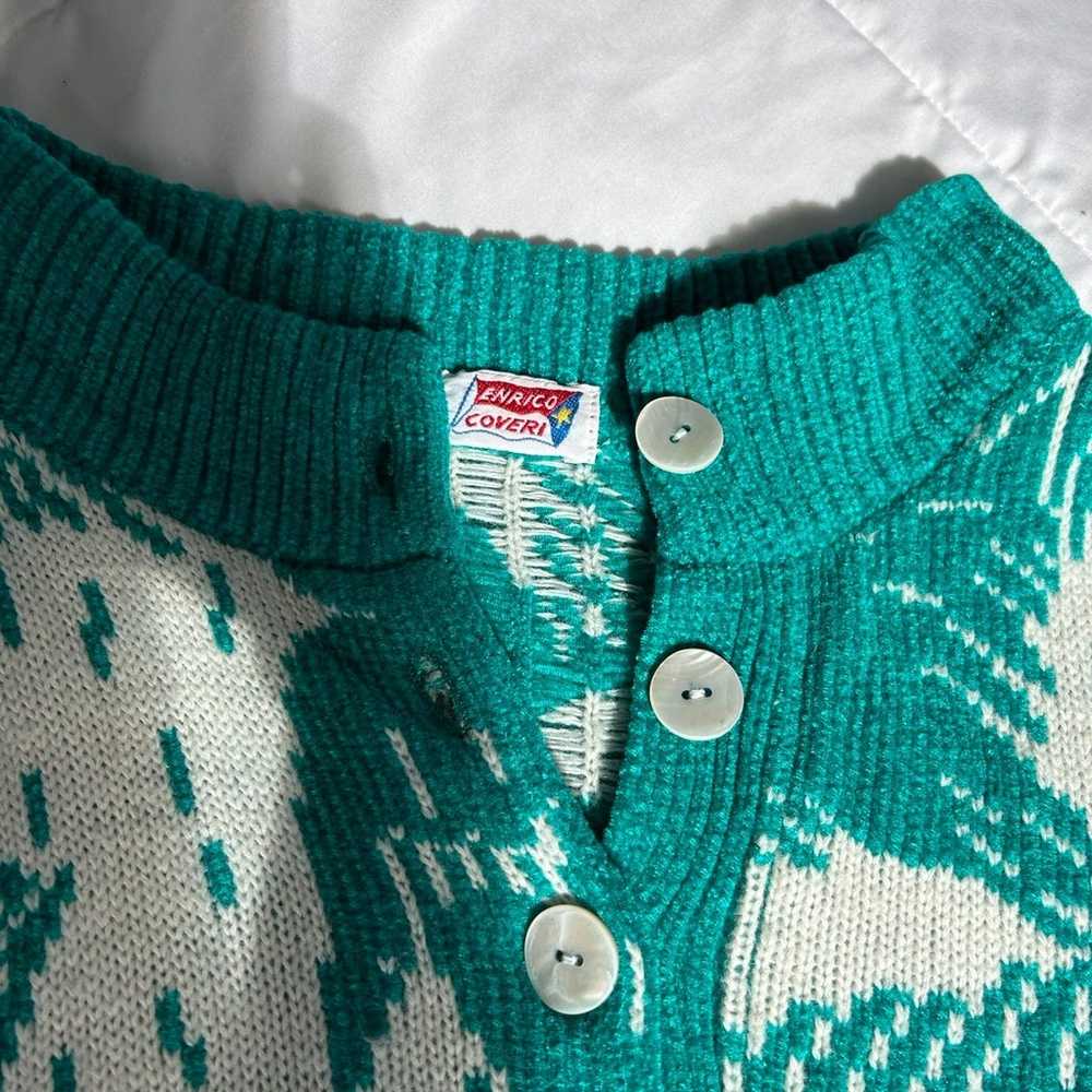 Vintage 90s Enrico Coveri Italian Sweater - Green… - image 2
