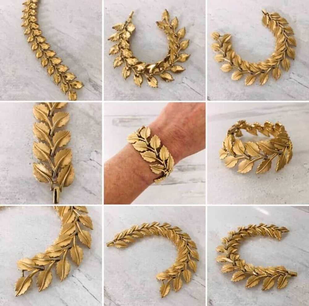Vintage Trifari Double Leaf Link Chain Bracelet G… - image 12