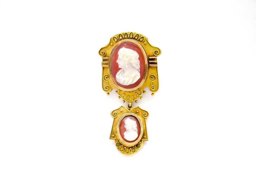 Victorian Cameo Brooch Pendant - 10K Gold - Gem