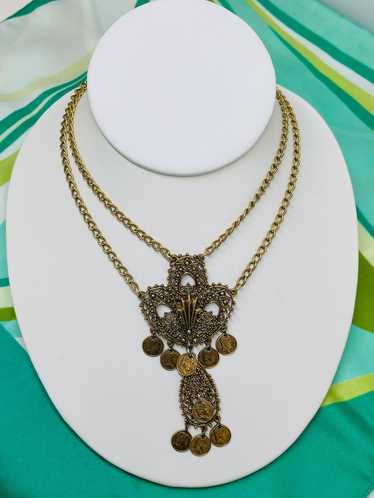 1970’s Gold Fleur De Lis Fringe Necklace