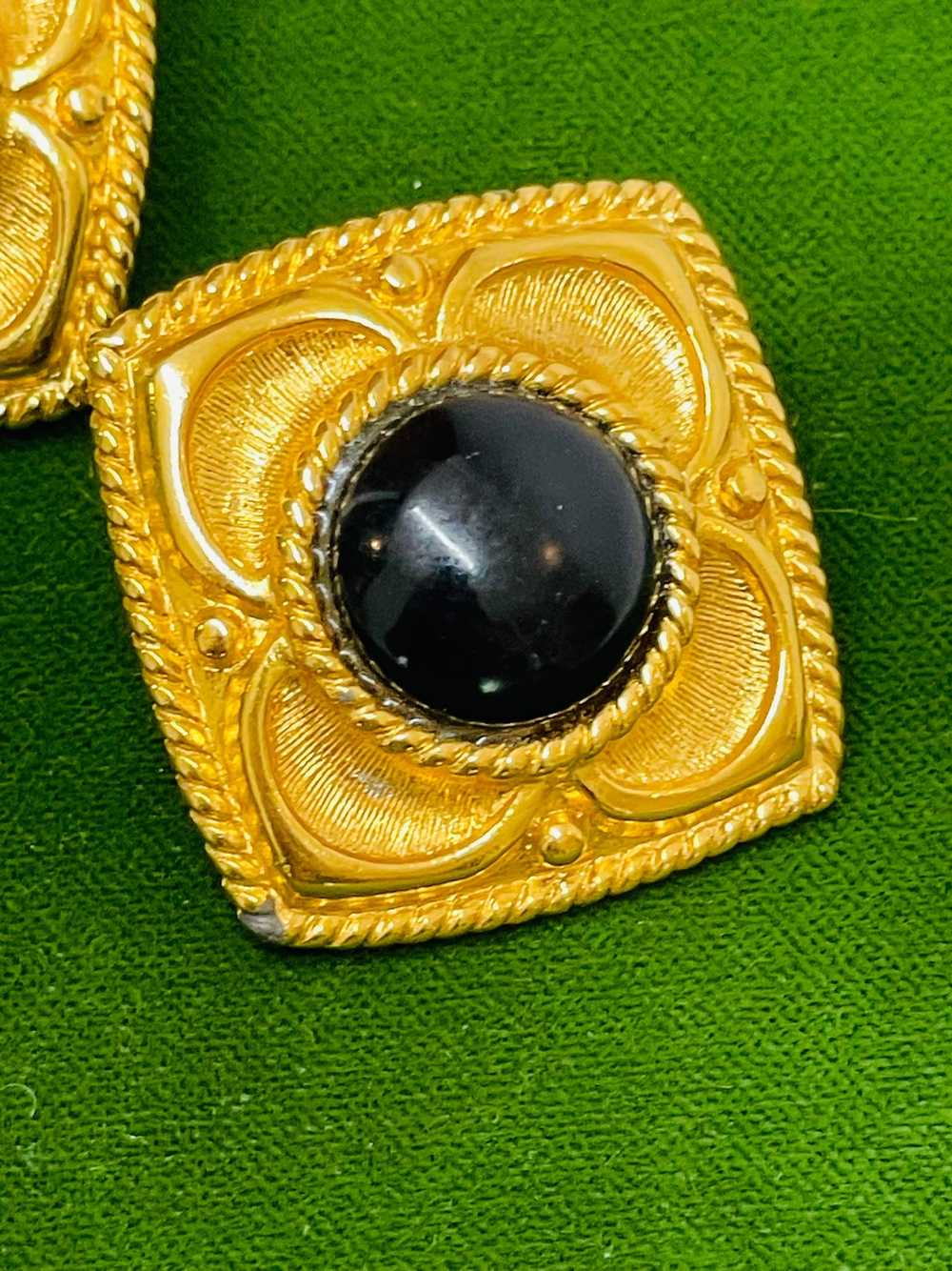 Napier Square Gold Earrings with Black Enamel Dome - image 2