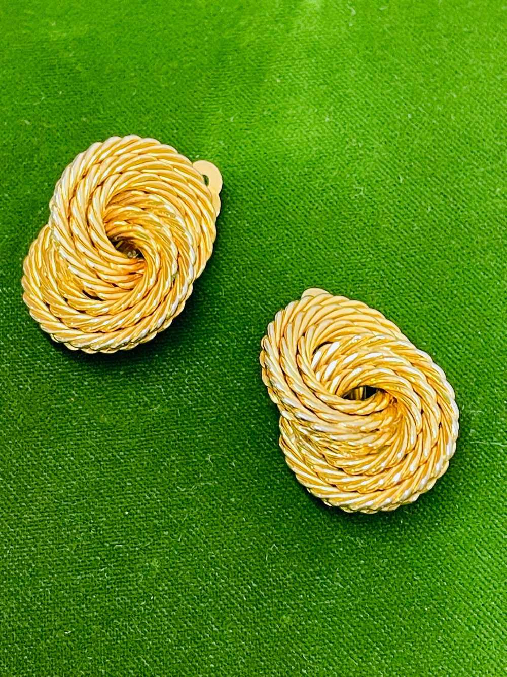 Gold Twisted Circles Clip On Earrings - image 1