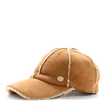 CHANEL Suede Shearling Lambskin Cap Hat 57 Brown